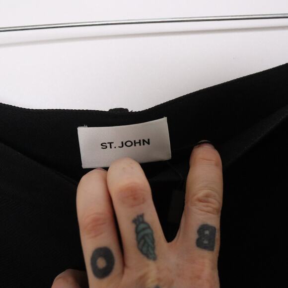 ST JOHN NEW High Rise Zipped Pocket Trousers Tapered Ponte Knit BlackWomen's 12 - Picture 7 of 9